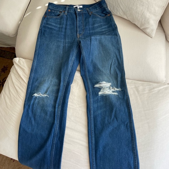 redone 90's high rise loose distressed straight leg jeans - Picture 2 of 8